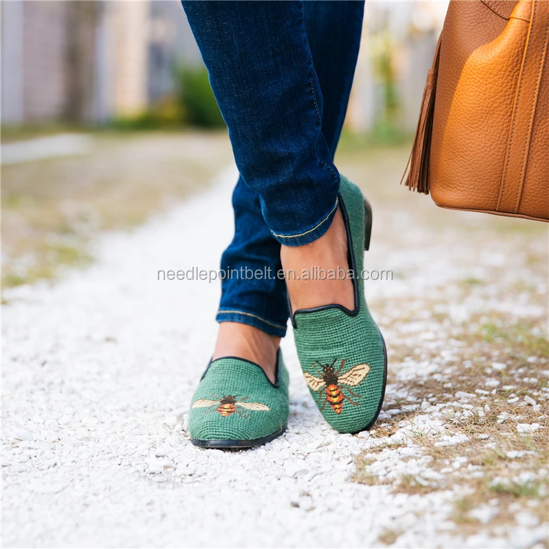 Classic Sage Bee Needlepoint Womens Loafer