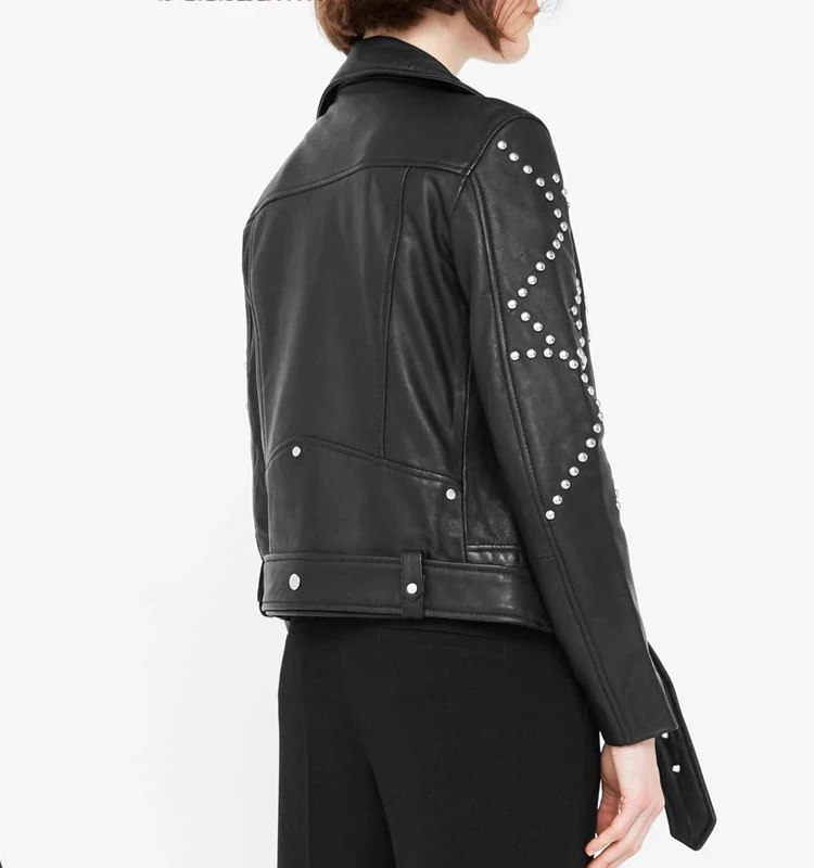 Wholesale Custom Punk Studded Biker Faux Leather Jacket Women