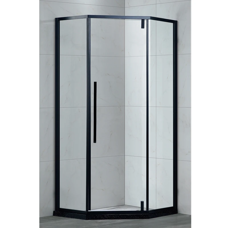 
Elegant pentagon glass fold shower enclosure pivot shower door matte black 