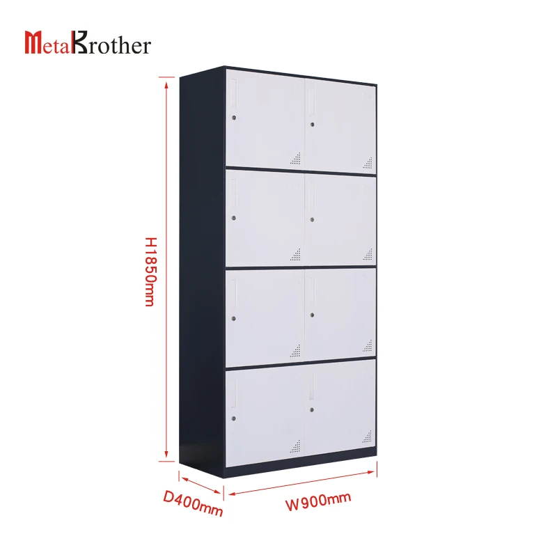 8 Doors Metal Locker Style Wardrobe Clothes High Quality Steel Storage Cabinet Kids Changing Room Locker Furniture