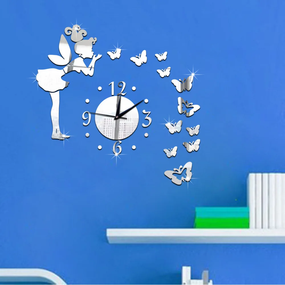 
DIY butterfly fairy room decoration acrylic wall clock 3d mirror 