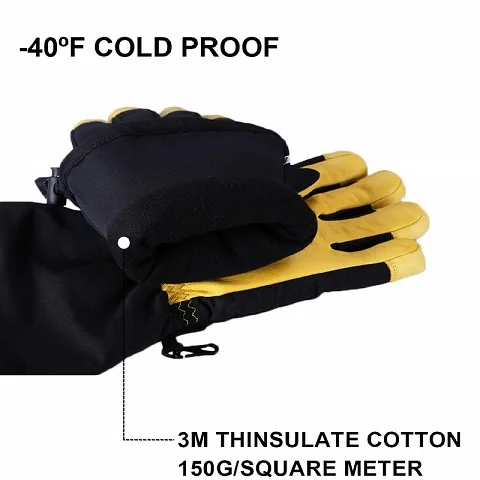 
Custom waterproof leather outdoor sport snow warm winter ski gloves thinsulate winter waterproof mittens 