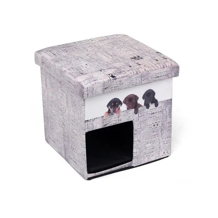 PVC Leather Cat Cage Folding Pet House Ottoman Dog Bed House