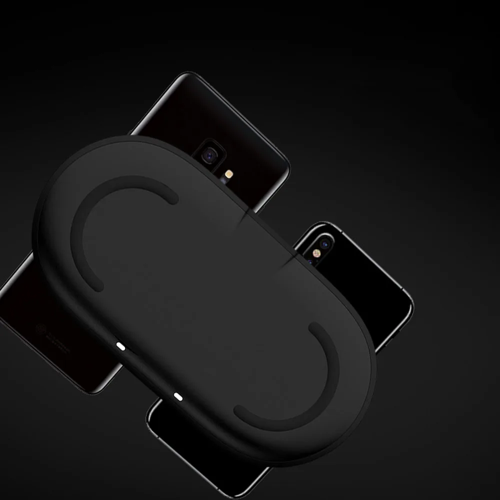 Dual 10W 7.5W 2 in 1 Dual Qi Wireless Charger for iphone Fast Charging Ultra Slim Dock Station Wireless Charging Pad for Samsung