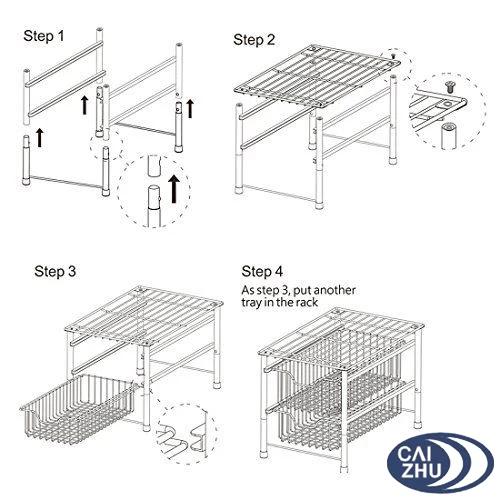 Cabinet Sliding Basket Organizer Drawer Chrome Pull Out Storage Wire Basket Bin