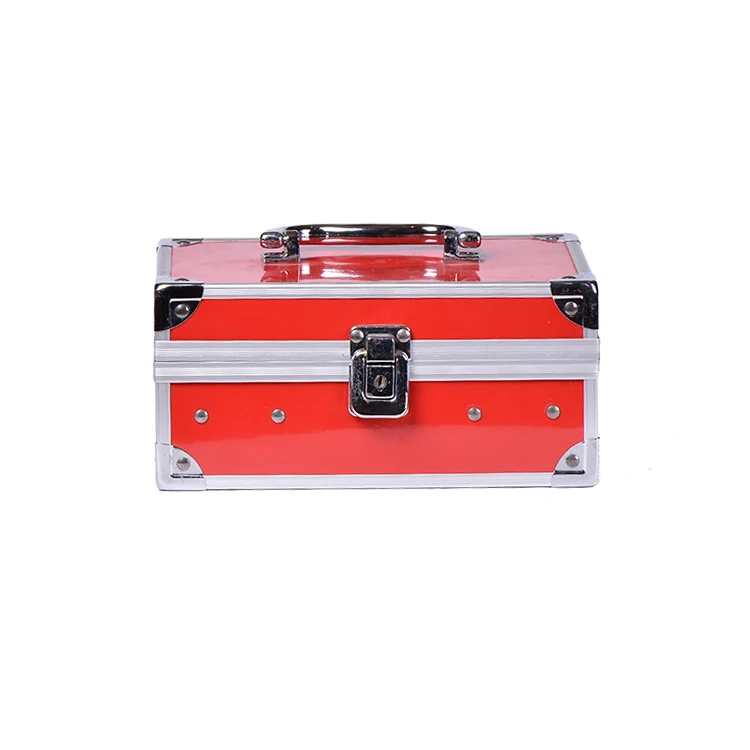 Locking Ladies Travel Makeup Trunk Case Red Cosmetic Organizer With Mirror High Quality Beauty Case