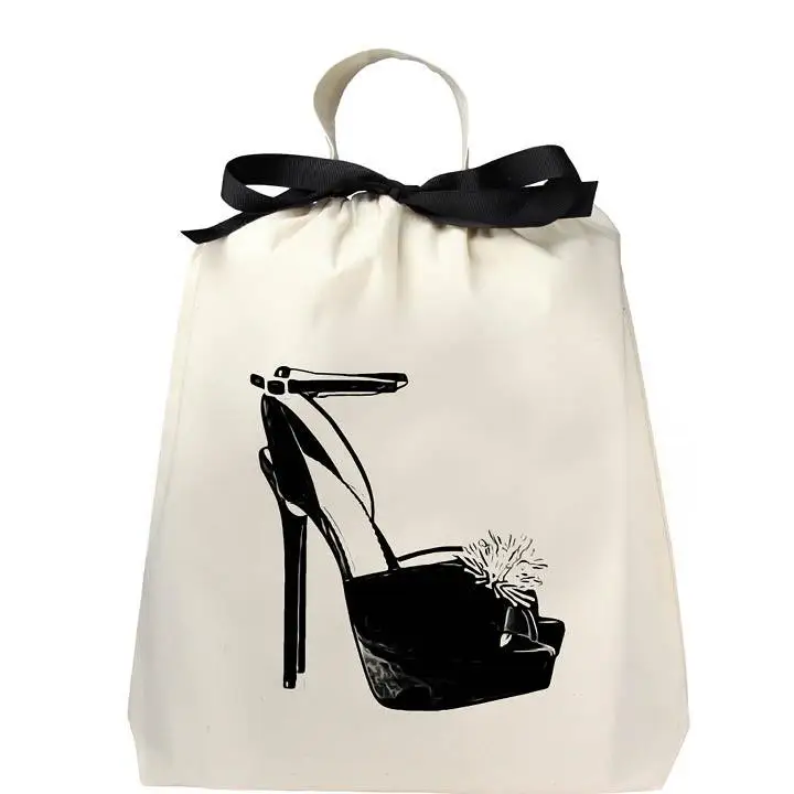 Custom logo cotton print luxury women shoe drawstring dust bag