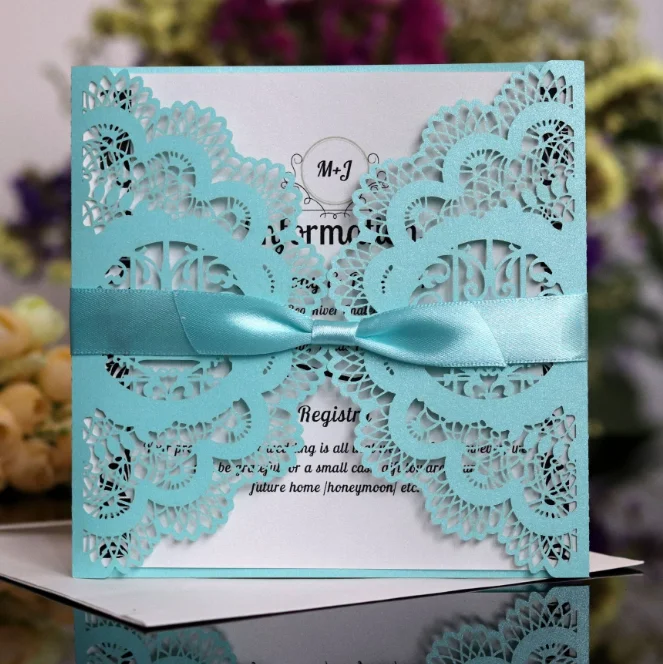 Beautiful wedding glitter invitation, laser hollowed box in pearl white