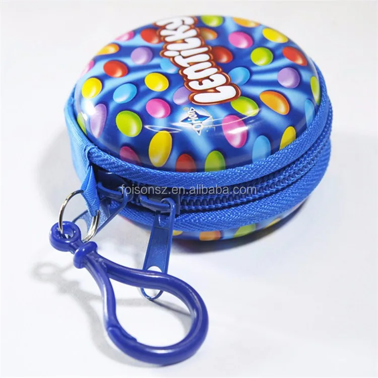 Lovely round zipper metal coin purse round zipper tin box