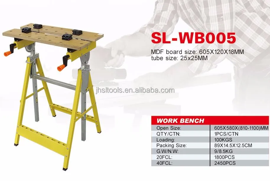 
Adjustable Height Bench MDF Board Foldable Work Bench and Vice, Portable Sawhorse with Quick Clamp,220lb, 0-90 degree Flip Angle 
