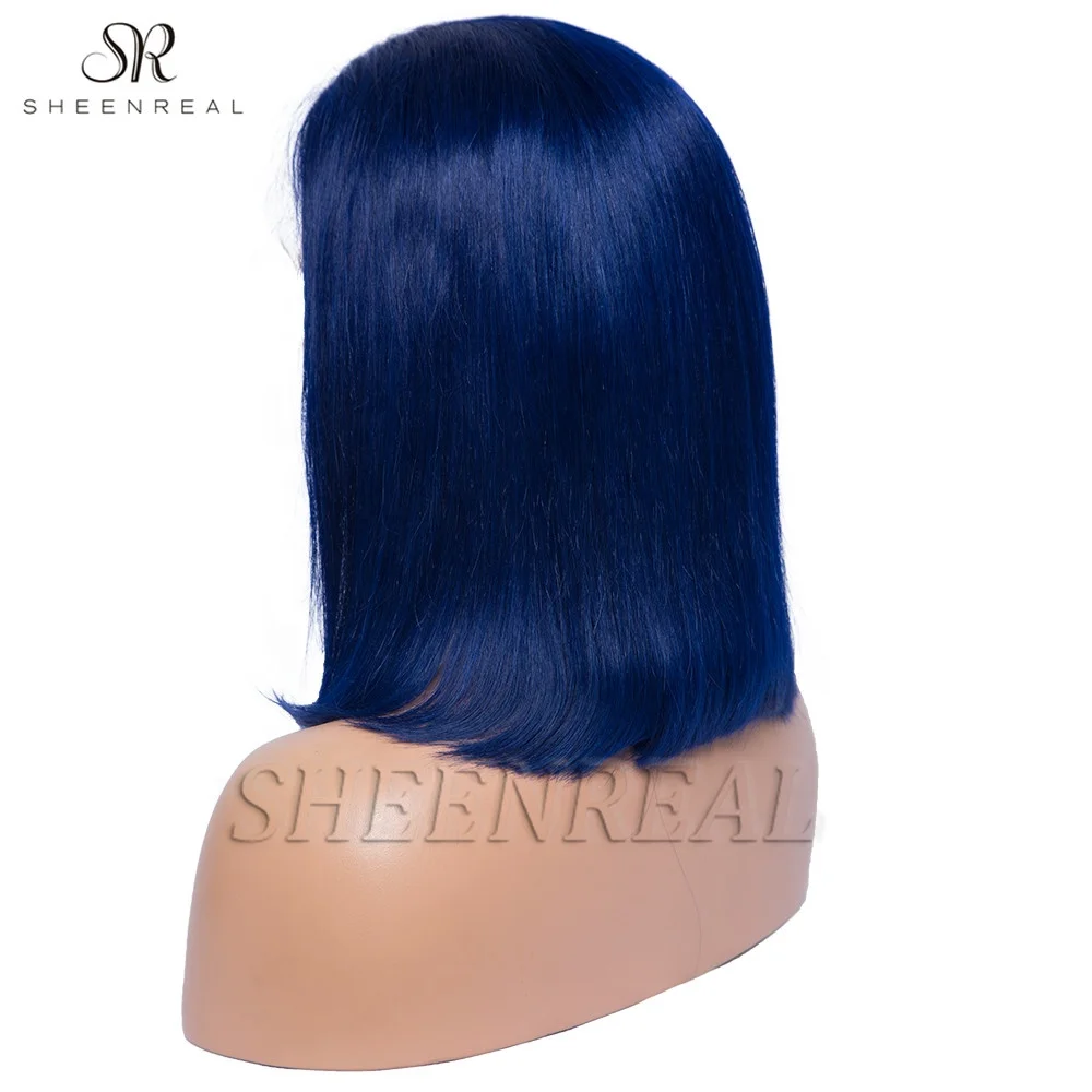 
Fast delivery within 24hours remy hair 13x4 lace front wig color bob hair dark blue 8inch-16inch 