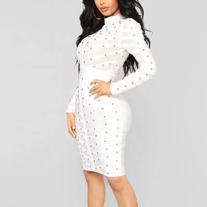 Женские сетчатые бандажные платья с длинным рукавом
