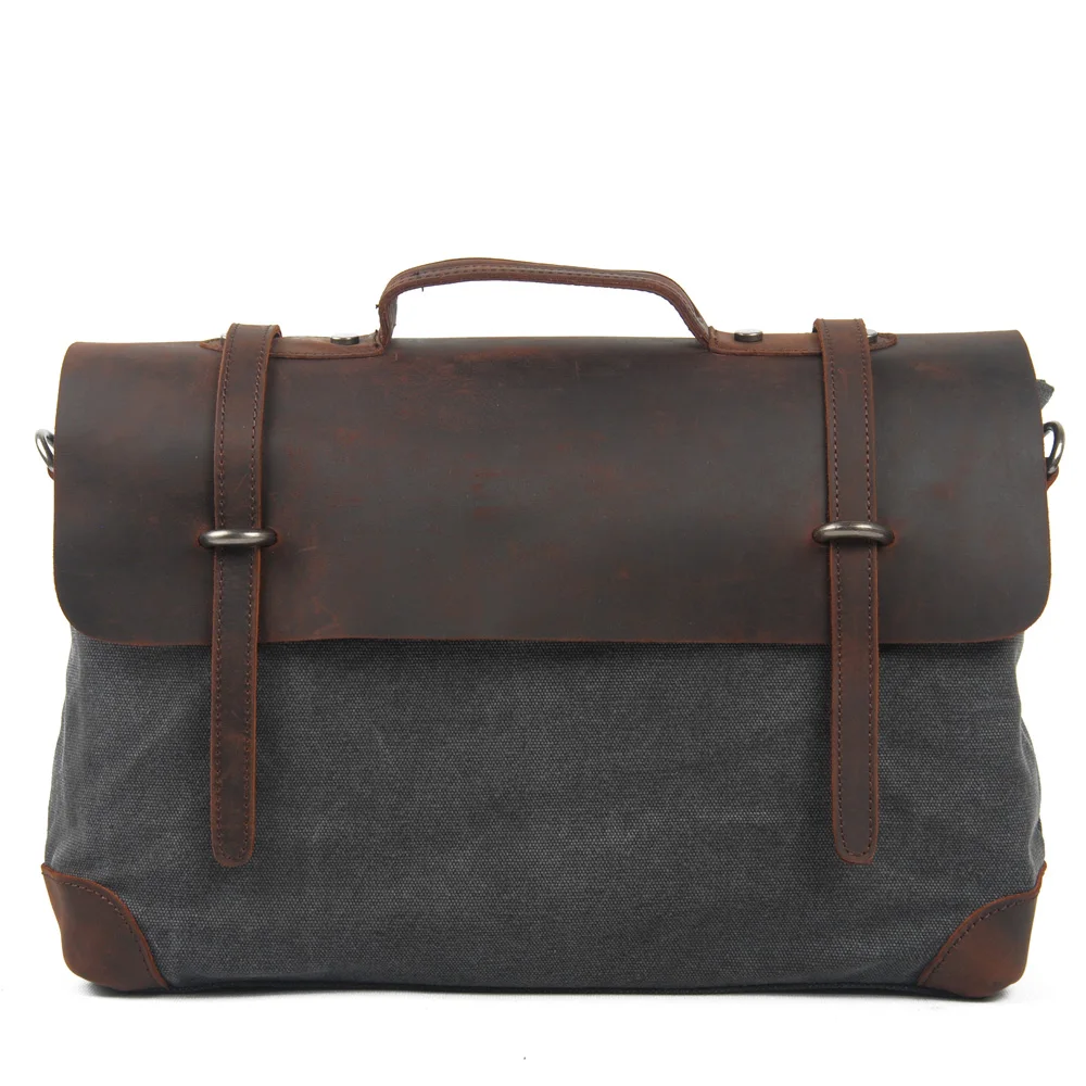 Famous branded leather men briefcase bag canvas laptop messenger shoulder bag