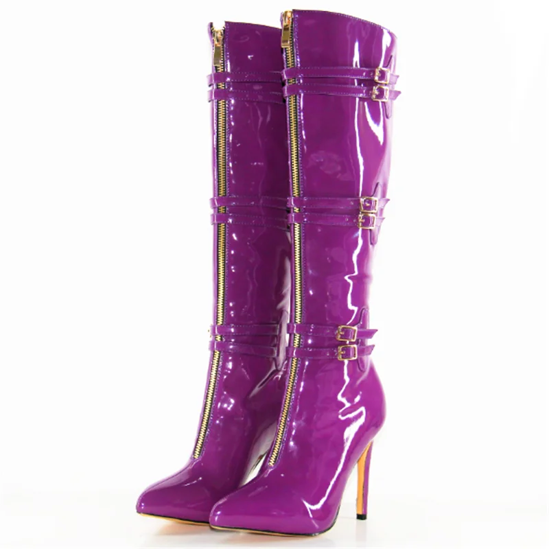 New Western Sexy High Heel Women Winter Long Boots Pointed Toe Fashion Purple Boots Party Wear