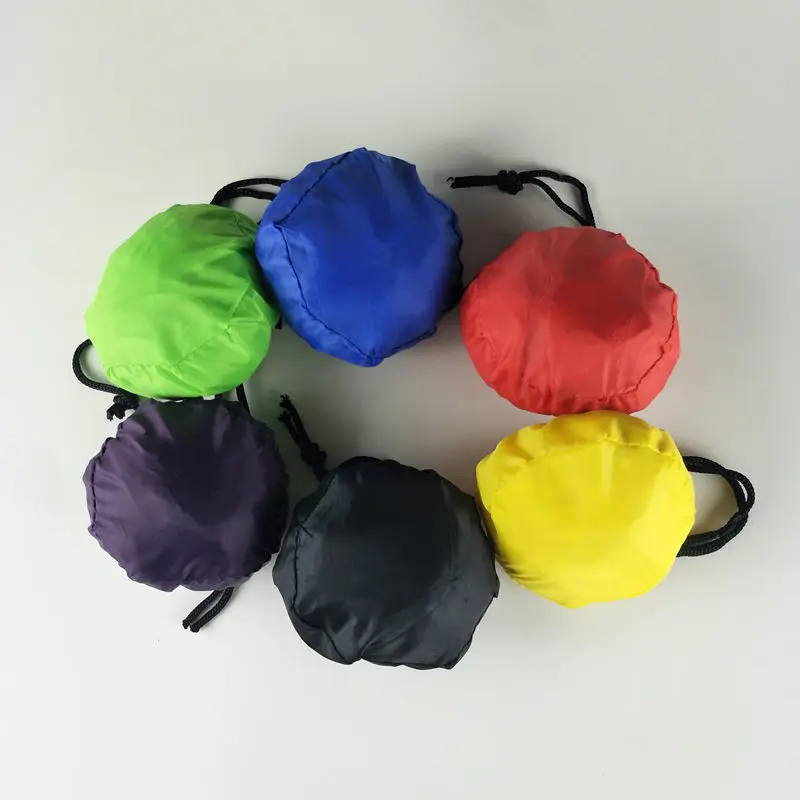 factory custom reusable 190t folding round ball shaped foldable grocery nylon polyester shopping bag
