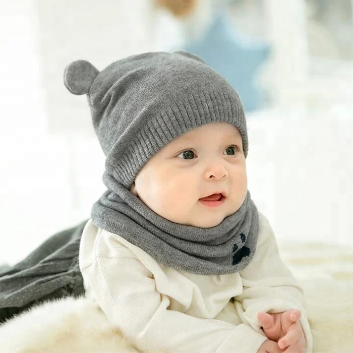 100% Cotton Bear Knitted Soft Winter Organic Baby Beanies Toddlers Hats
