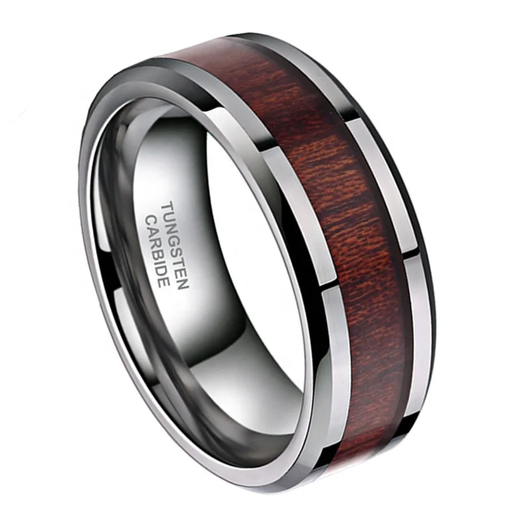 
Personalized Mens wedding rings tungsten carbide,Tungsten wood inlay ring for daily wear 