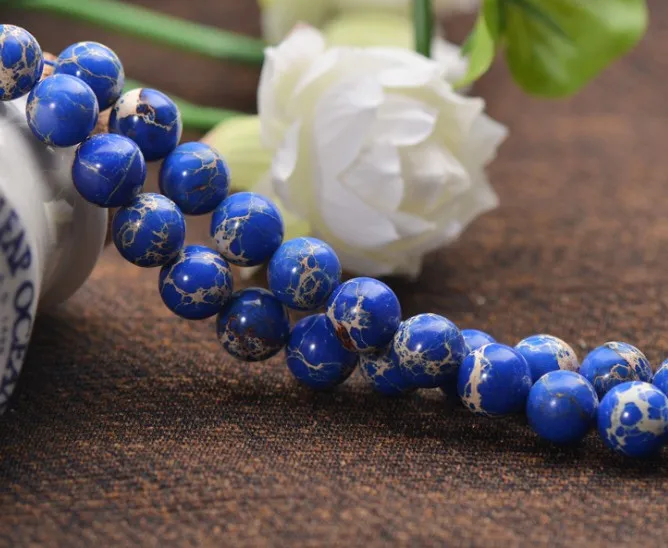 12mm Natural Round Smooth Blue Imperial Jasper Stone Beads