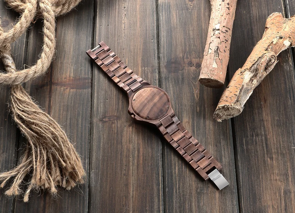 
New Natural Black Walnut Wood Analog Watch KENON Japan MIYOTA Quartz Movement Wooden Watch 