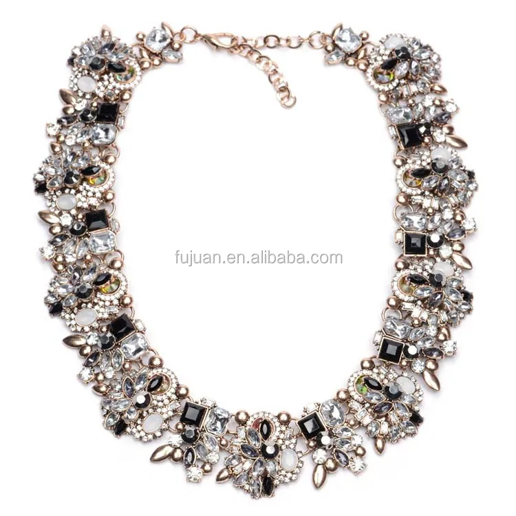 
Fashion 2017 luxury multi color chunky gold chain rhinestone choker necklace 