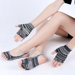 BONYPONY Ladies Sport Pilates Anti-skid Toeless Yoga Socks with Ballet Dance Gym Fitness Non-slip Half Finger Glove
