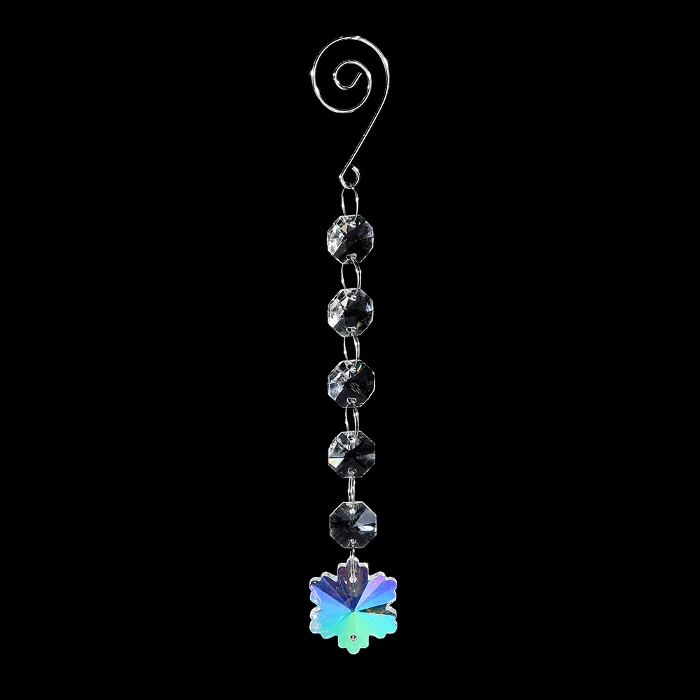 Hot sale christmas crystal octagon bead suncatcher hanging glass garlands with snowflakes pendant