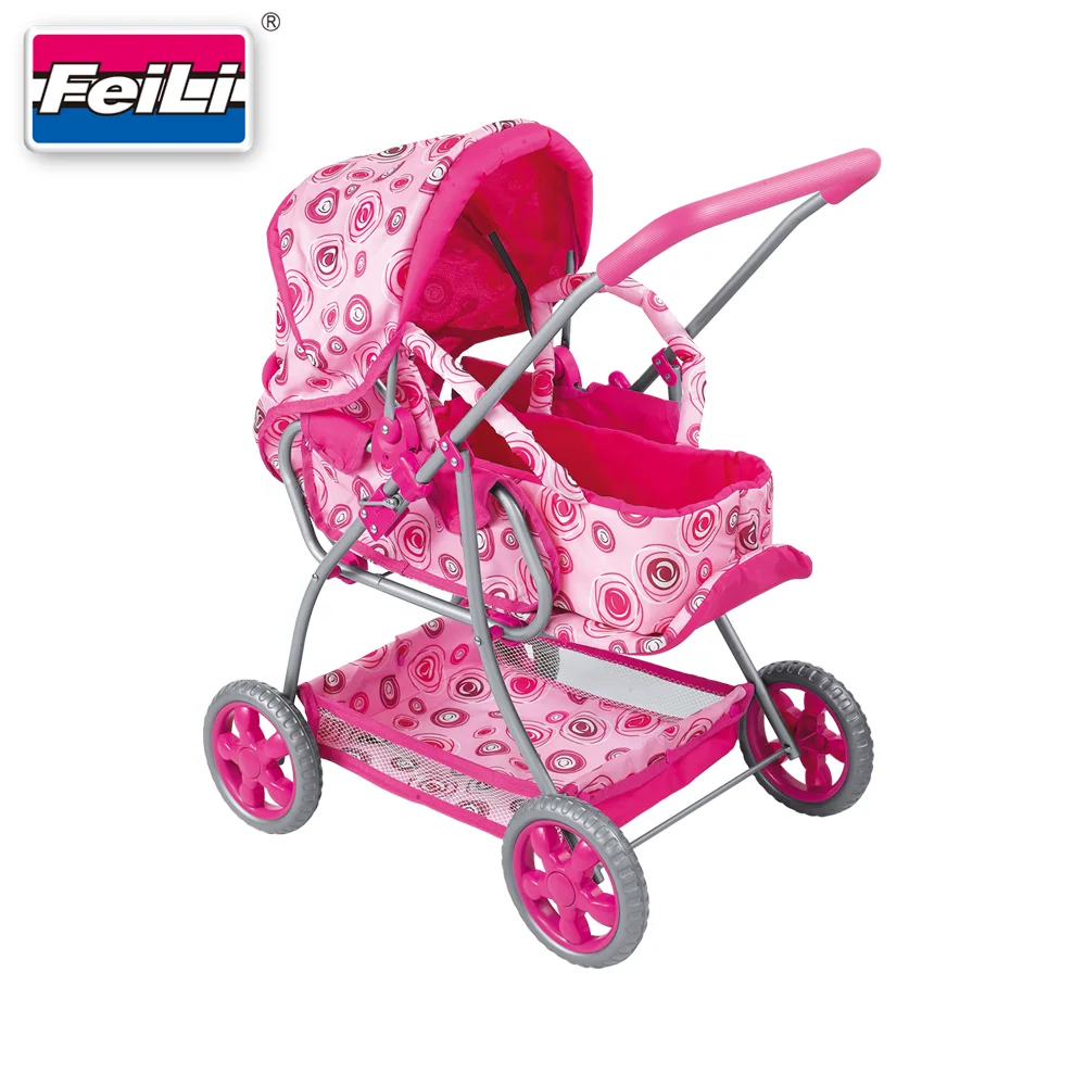 Feili 2019 new fabric pattern dolls prams and pushchairs with storage basket dolls pram toy