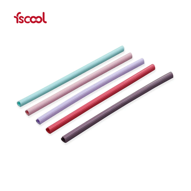 Fscool Heart shaped Collapsible Colorful Reusable Silicone Straw Drinking Straws With Cleaning Brush
