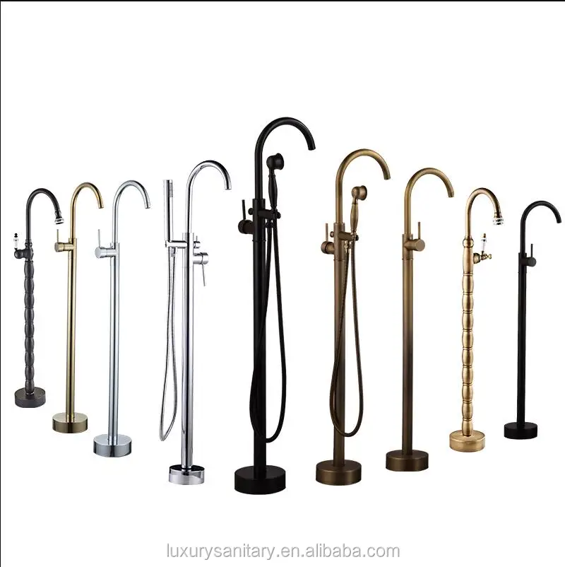 High quality chrome antique black gold floor Standing Bath Shower Faucet cassidy floor mount tub filler