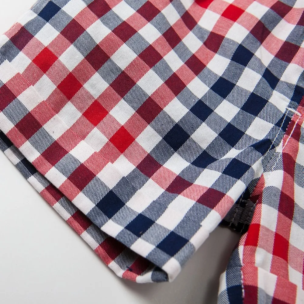 Summer handsome baby grid short sleeve children kids baba suit