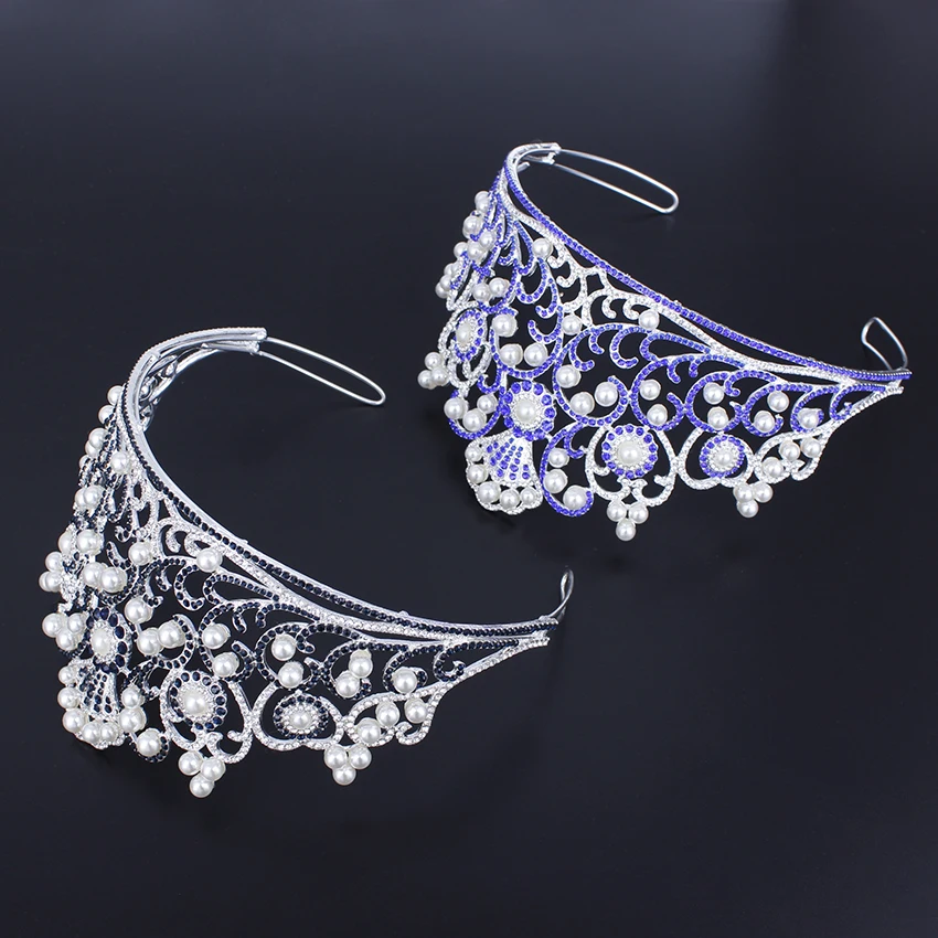 2018 New design luxurious bride hair accessories wedding large head crown with pearl