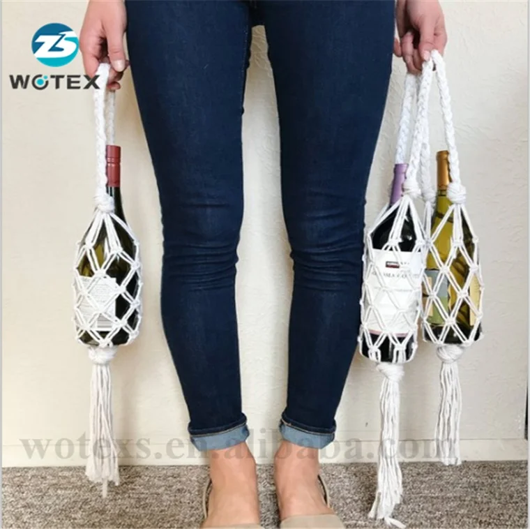 Factory price Macrame Hanging  Racks for Wine Bottle Gift Bag Wine Bottle Macrame Holder Carrying covers