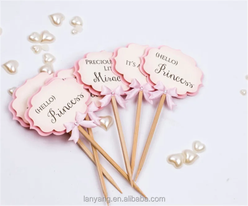 Paper Baby Shower Cupcake Toppers Little Girl Shower Party Picks Its a Girl , Oh Baby, Princess Cake Topper Decoration