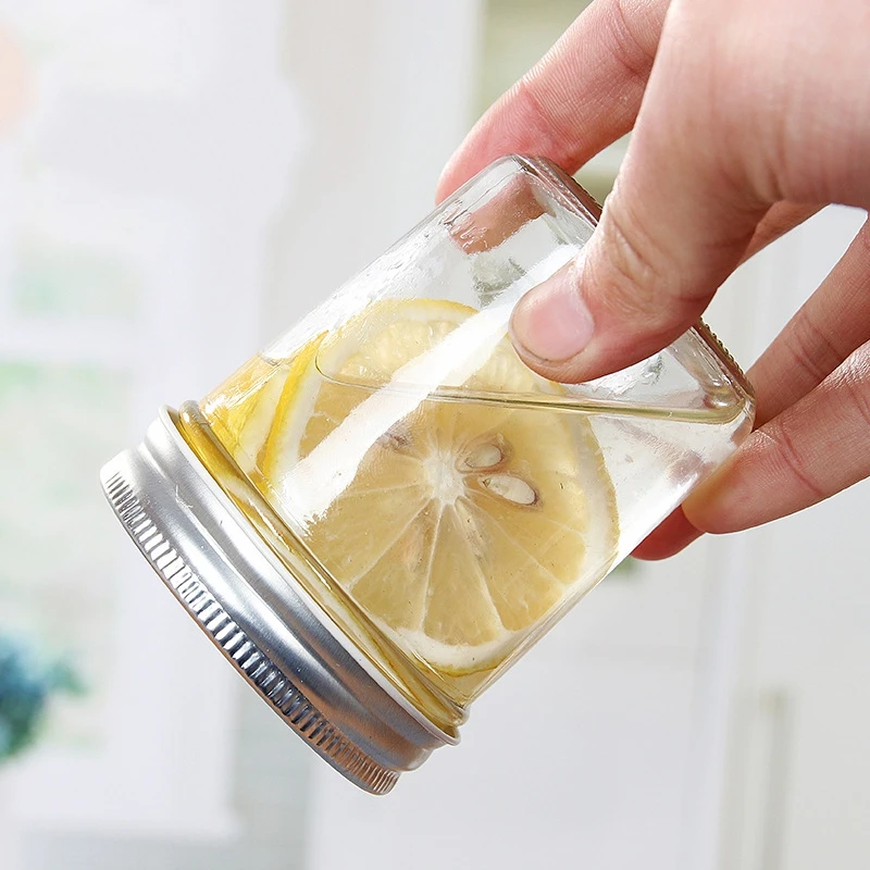 Wide mouth glass mason jar clear round glass jam jar with metal lid
