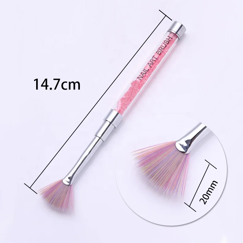 Gradient Pink Rhinestone Handle Nail Dust Glitter Powder Remover Brush,Fan Shape Nail Brush