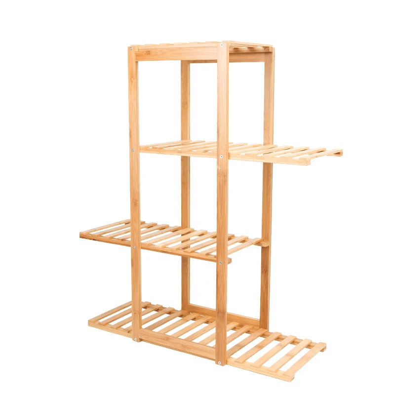 
BAMBKIN Bamboo 4-tier Flower Plant Pot Stand Four tier Multifunctional Ladder-Shaped Flower Shelf Rack Storage Shelves 