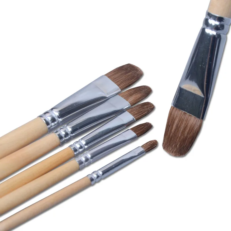 Factory Natural Wood Handle Artist Filbert Paint Brush Set 12 pcs