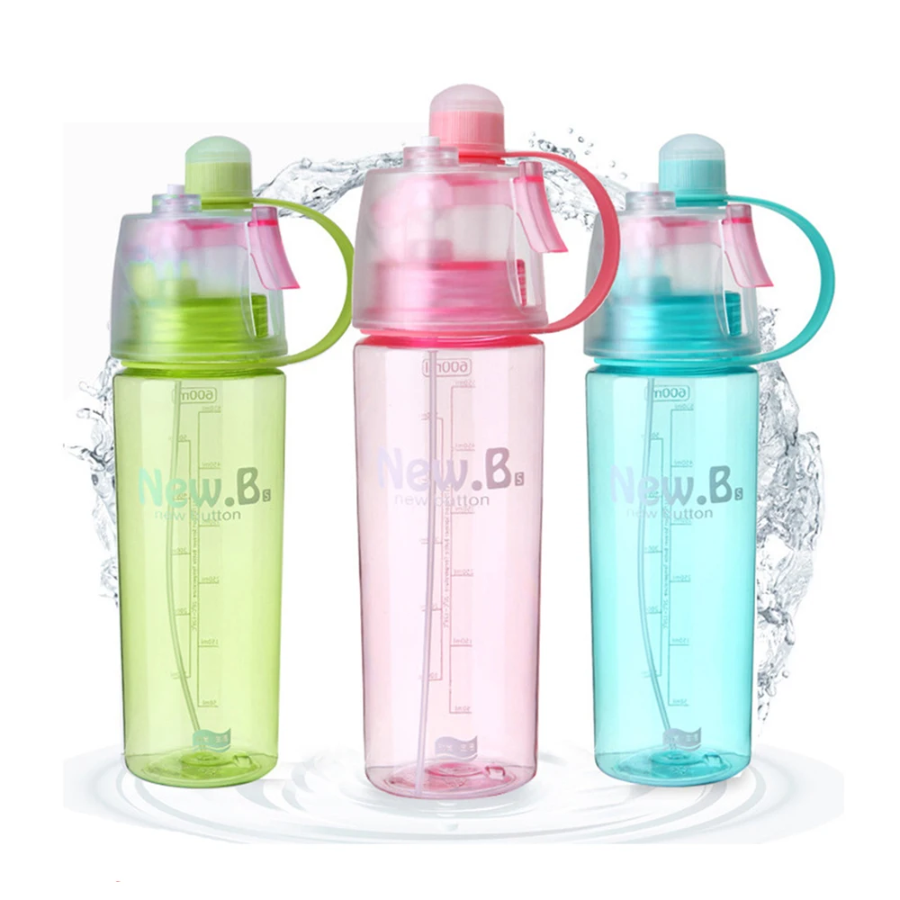 Plastic BPA Free Mist Spray Mutil-Color Drinking Sports Water Bottle With Straw