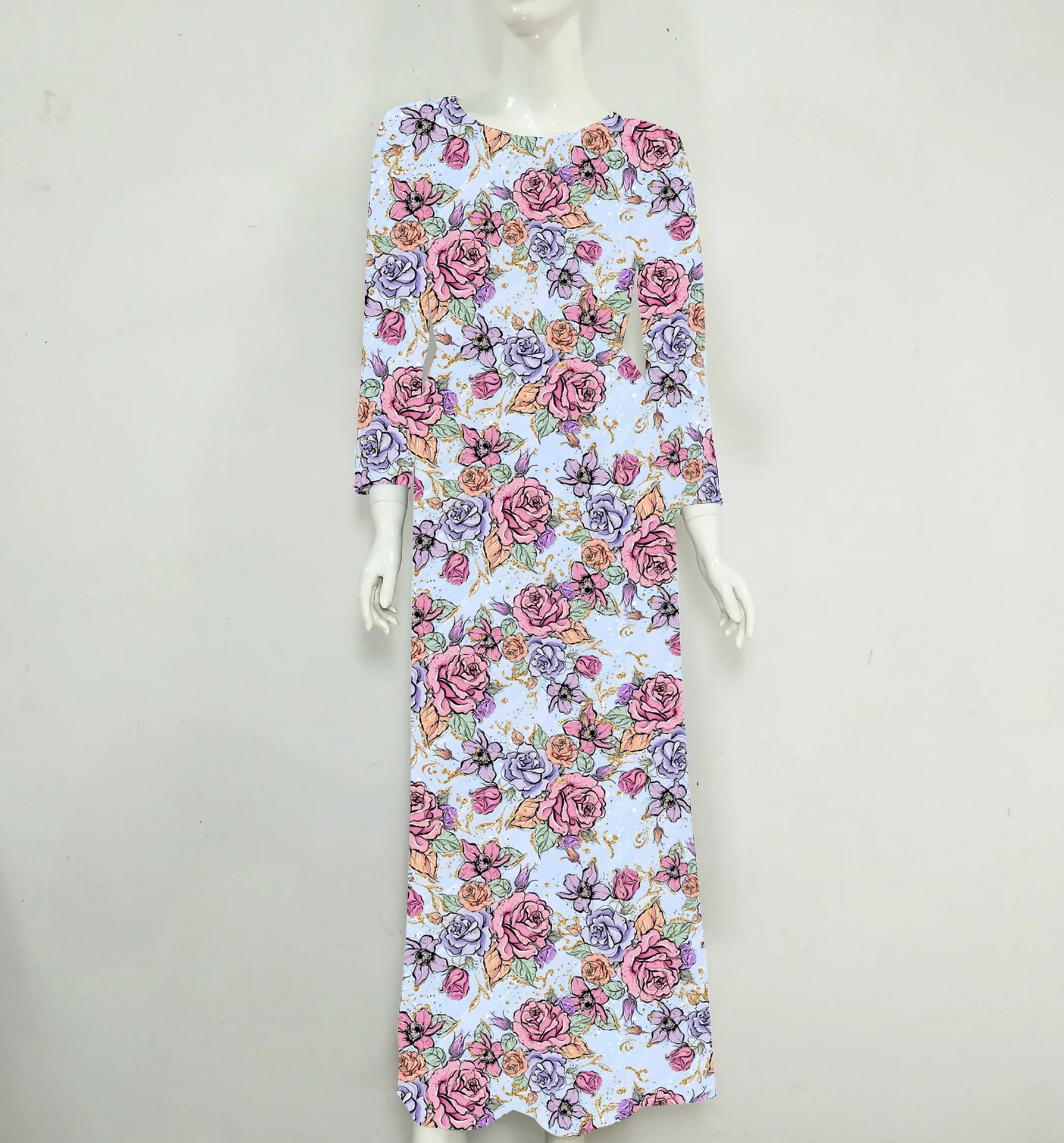 Оптовая продажа летнее женское платье с цветочным принтом Женское Платье макси длинным рукавом