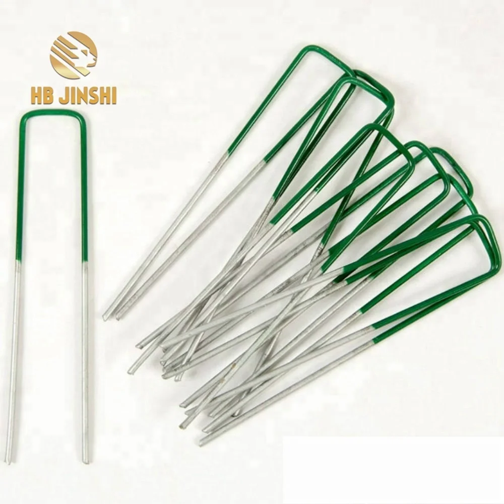 Half Green Artificial Grass Turf Galvanised U Pins Metal Peg Staples