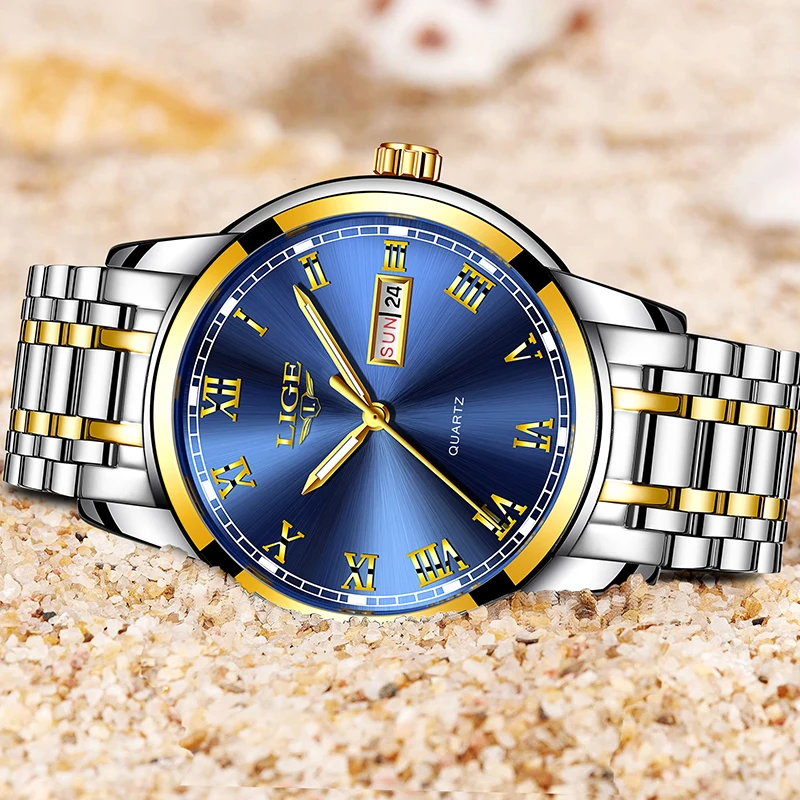 LIGE новый стиль дайверские часы Мужские кварцевые очаровательные роскошные часы из нержавеющей стали