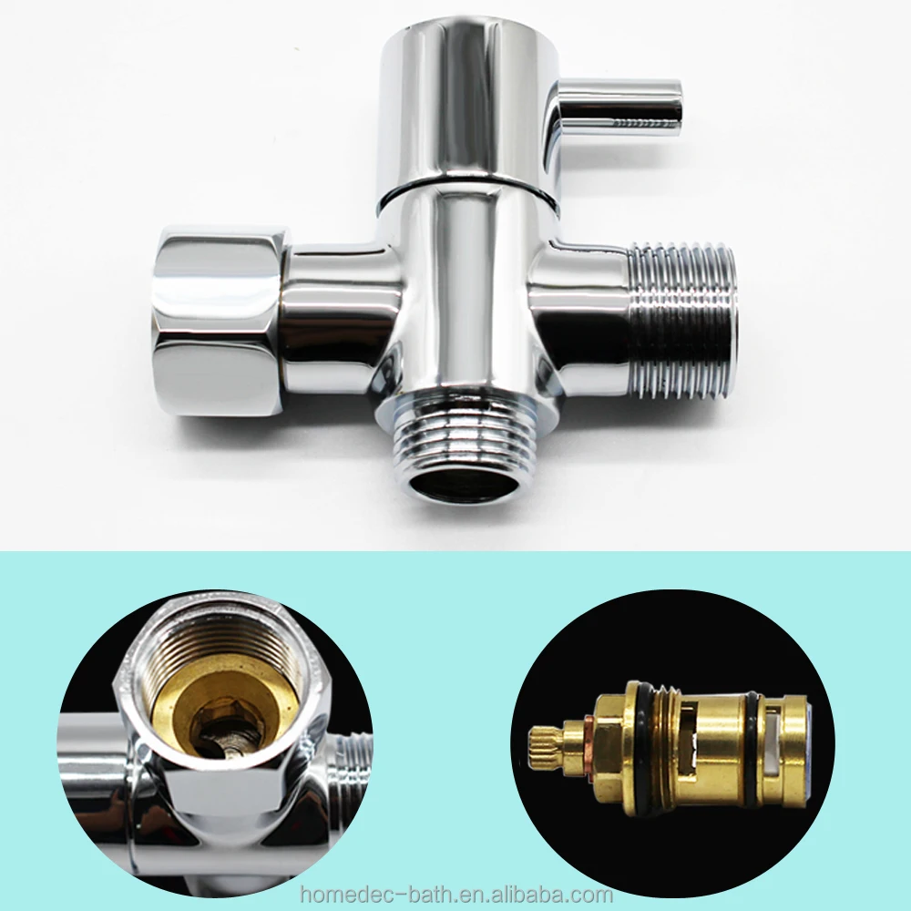 hexagonal Brass T-adapter with Shut-off Valve 3-way Tee Connector 7/8 inch diverter valve Chrome Finish for Bidets