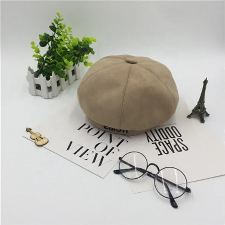 
2019 Winter New Italian Fashion Cheap Man And Women Woollen Embroidery Beret Octagonal Hats 