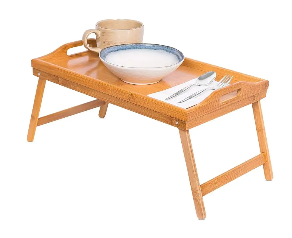 
Bamboo Table and Foldable Breakfast Serving Tray | Pull Down Legs | Portable Laptop Stand 