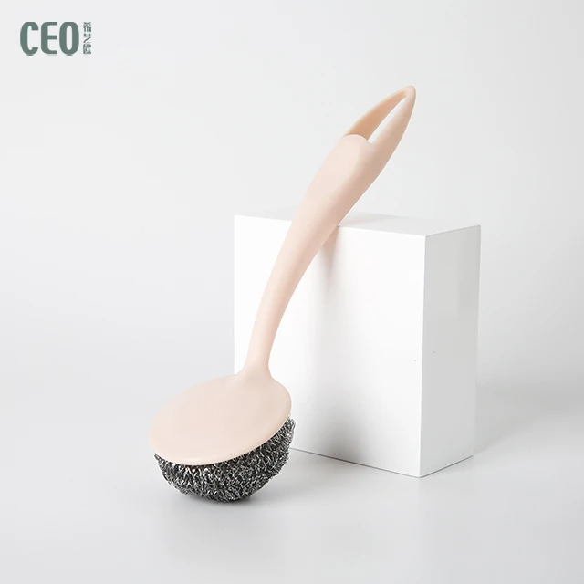 Kitchen cleaning ball Stainless Steel wire wool Scourer brush with Handle