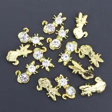 10 Pcs Glitter Gold Persian Cat 3D Rhinestones For Nail Art Decorations On Gel Polish DIY