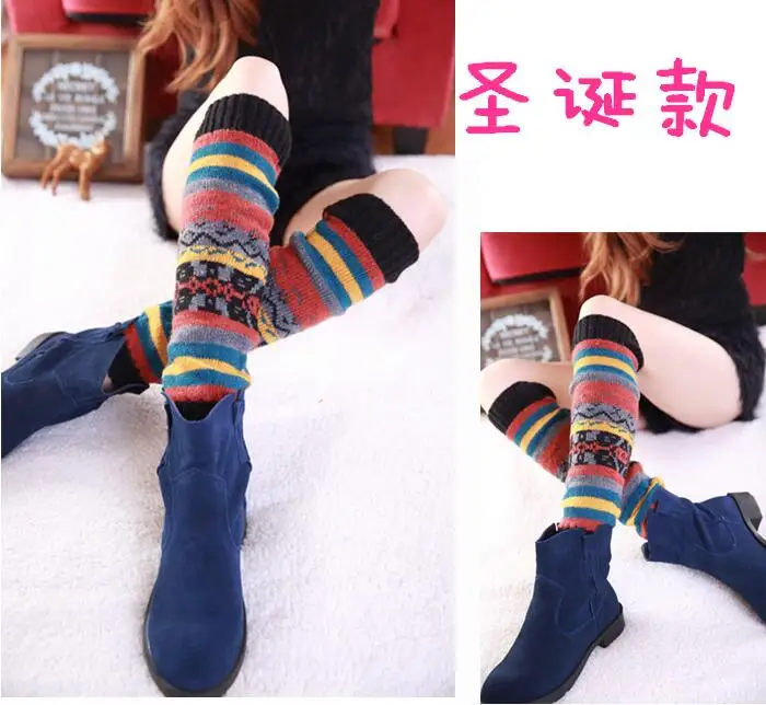 New Women Winter Knee High Wool Knit Fair Isle Leg Warmers