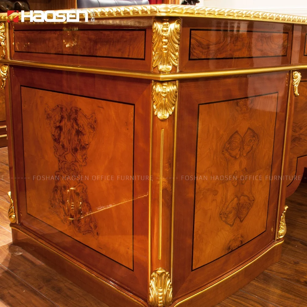 High end classic 0828 I shape Working Wooden office furniture executive desk and chair set supply