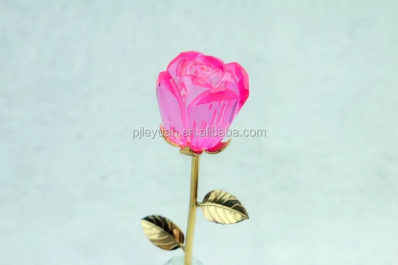 wholesale pink crystal glass rose flowers for crystal craft