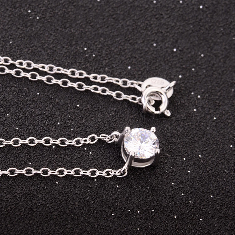 Fashion 925 Sterling Silver Choker Chains White CZ Stone necklace